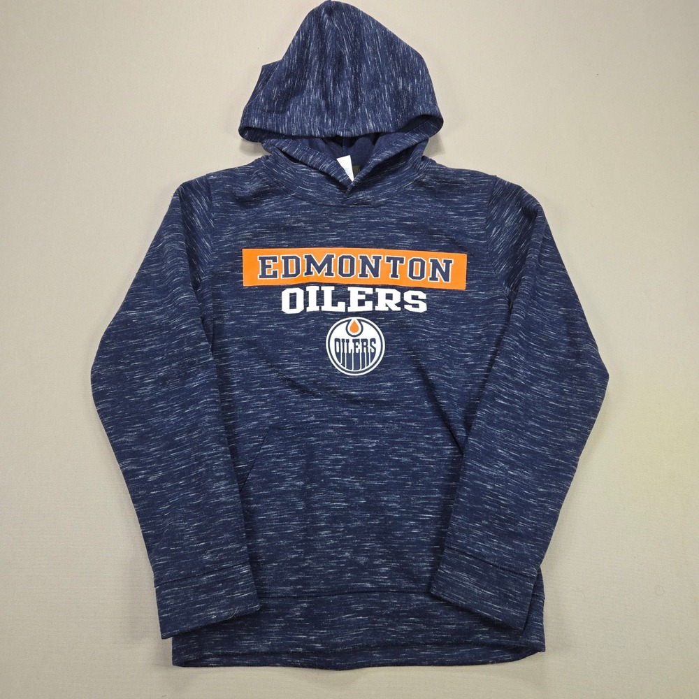 NHL Edmonton Oilers‎ Kids Medium 7/8 Blue Space Dye Pullover Hoodie Sweatshirt